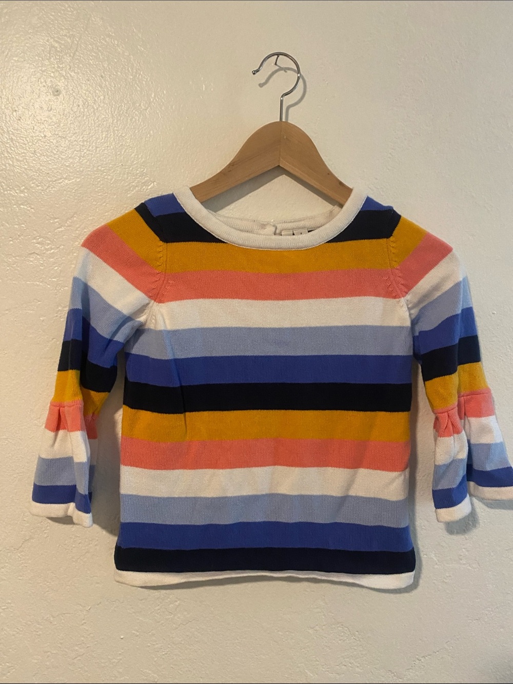 Janie And Jack Kid's Striped Ruffle Sleeve Knit Sweater 100% Cotton Size 7